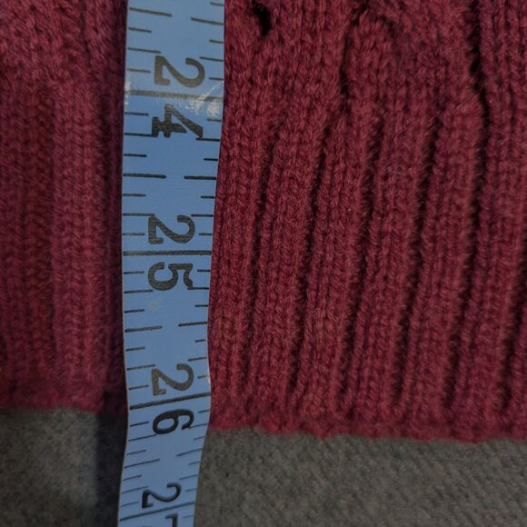 POL Open Knit Cardigan Women's Large Burgundy 100% Cotton V neck Twee - Picture 7 of 8
